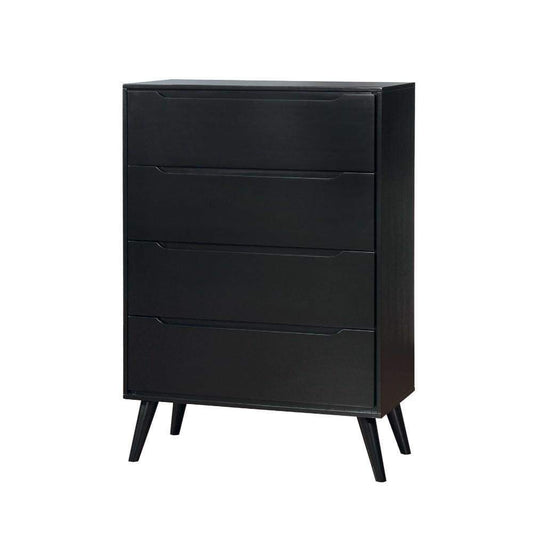 Tall Dresser Chest | 4 Drawer | Round Tapered Legs | Black Finish