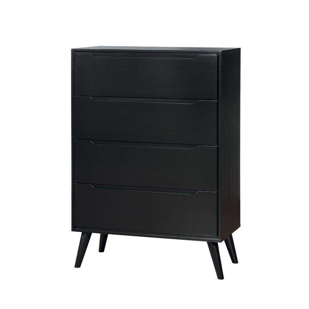 Tall Dresser Chest | 4 Drawer | Round Tapered Legs | Black Finish