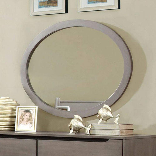 Chic Wooden Oval Mirror, Gray By Casagear Home