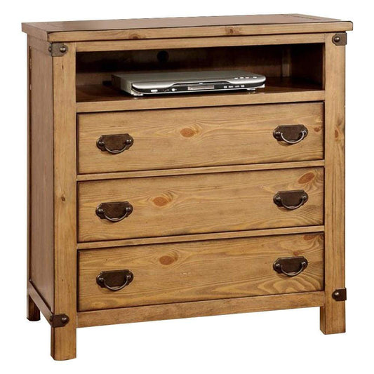 Cottage Style Wooden Media Chest with Three Drawers, Brown By Casagear Home