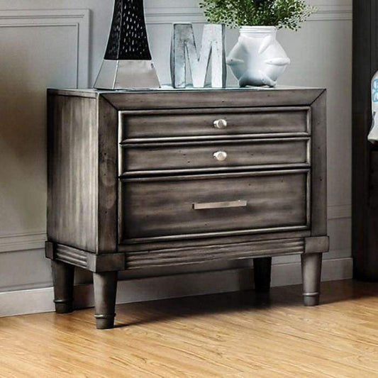 Finely Designed Wooden Night stand with drawers, gray By Casagear Home