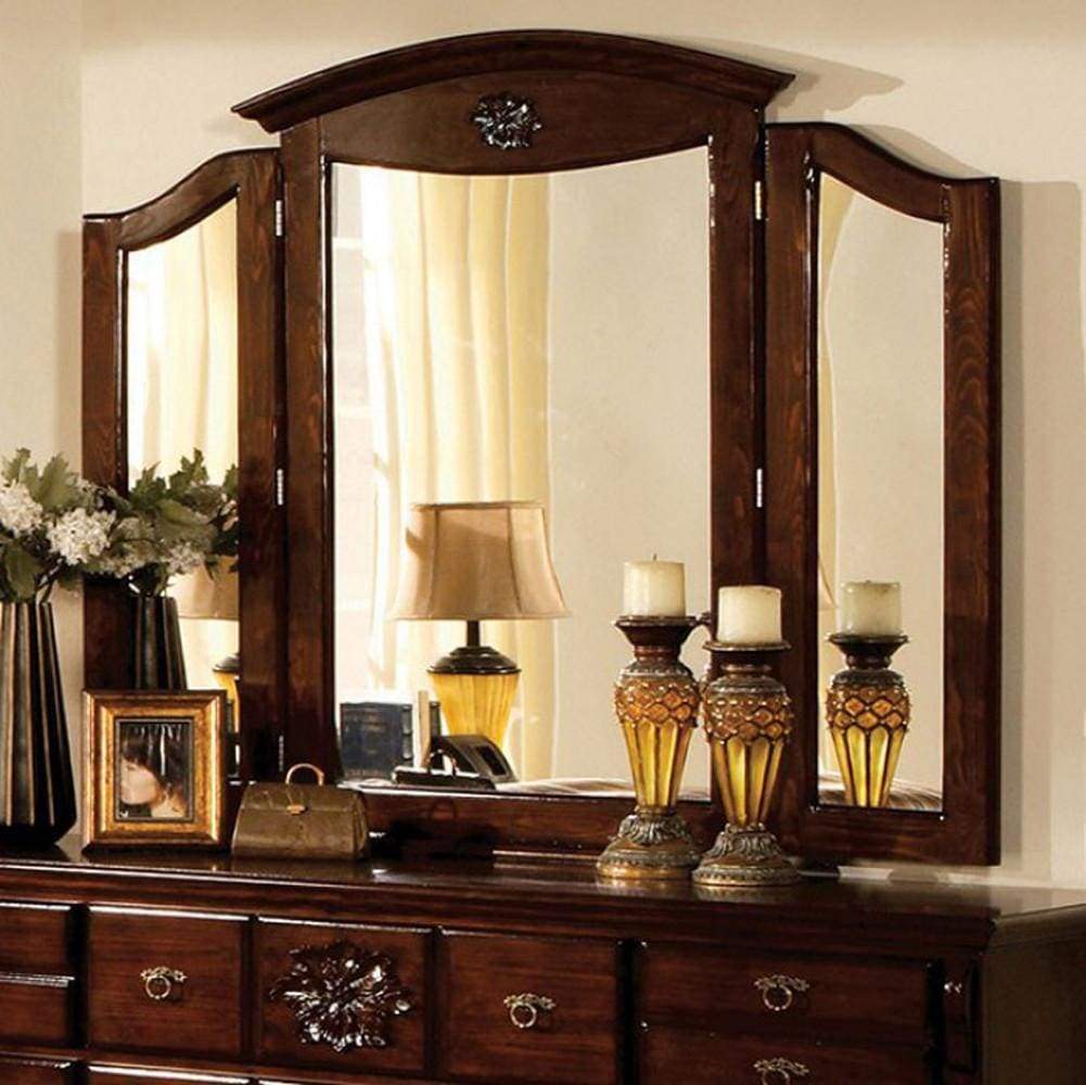 Tuscan II Traditional Style Tri-Fold Mirror , Dark Pine By Casagear Home