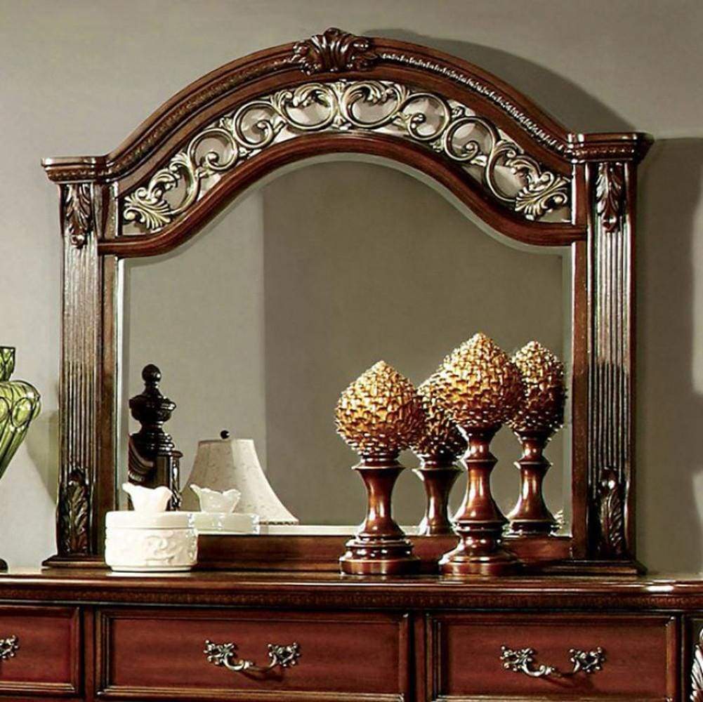 42 x 45 Arched Ornate Engraved Dresser Mirror, Traditional, Cherry By Casagear Home
