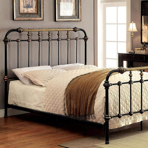 Bed | Twin Size | Classic Metal Frame | Gold Accents | Black