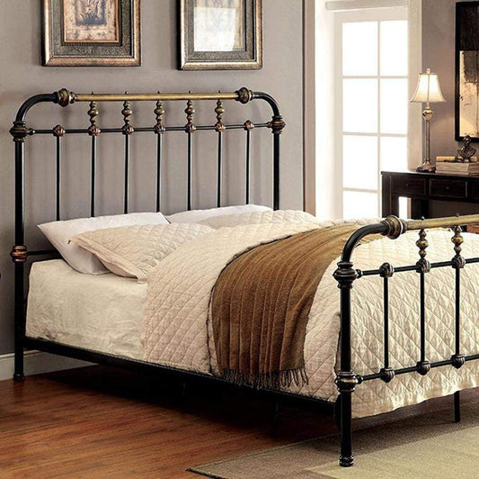 Classic Metal Twin Bed with gold accents, Black By Casagear Home