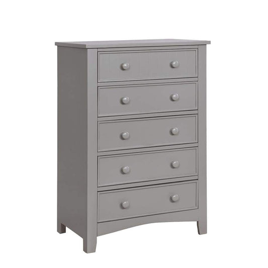 Tall Dresser Chest | 5 Drawer | Solid Wood | Round Knob Pull | Gray Finish