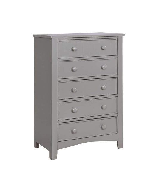 Solid Wood Five Drawer Chest with Round Knob Pull, Gray -CM7905GY-C By Casagear Home