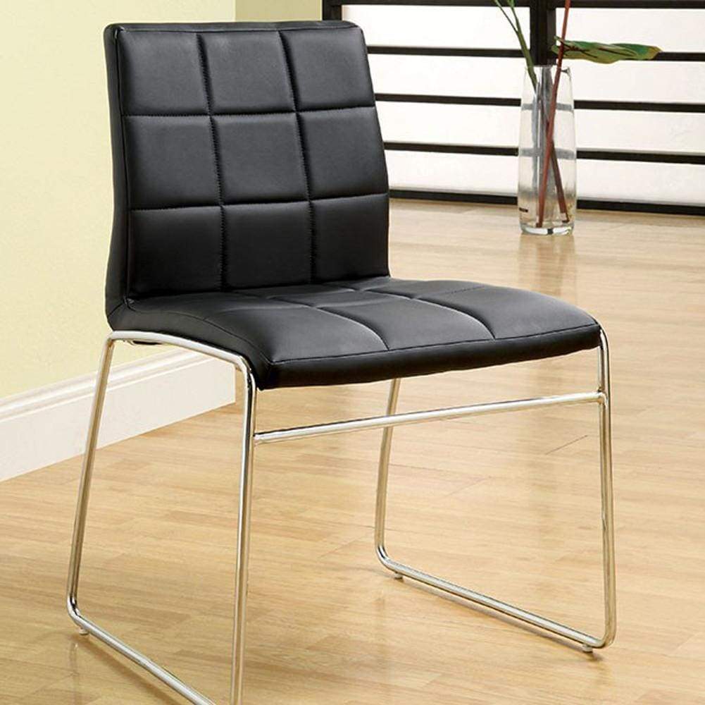 19 Inch Metal Dining Chair, Black Faux Leather, Square Tufting, Set of 2 By Casagear Home