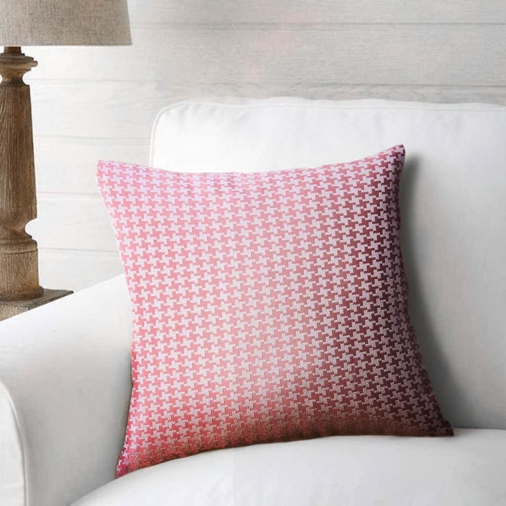 20 x 20 Modern Throw Pillow, Square, Houndstooth Pattern, Set of 2, Pink  By Casagear Home