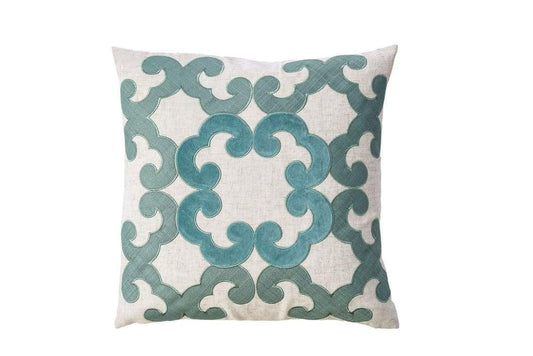 Contemporary Style Floral Designed Set of 2 Pillow Throws, Ivory and Teal Blue By Casagear Home