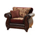 48 Inch Modern Accent Chair, Jacquard, Vegan Faux Leather, Burgundy, Brown By Casagear Home