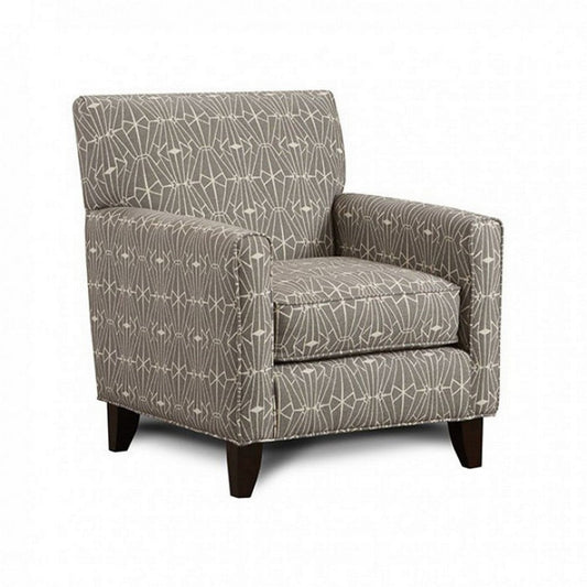 32 Inch Contemporary Accent Arm Chair, Geometric Fabric Pattern, Gray By Casagear Home