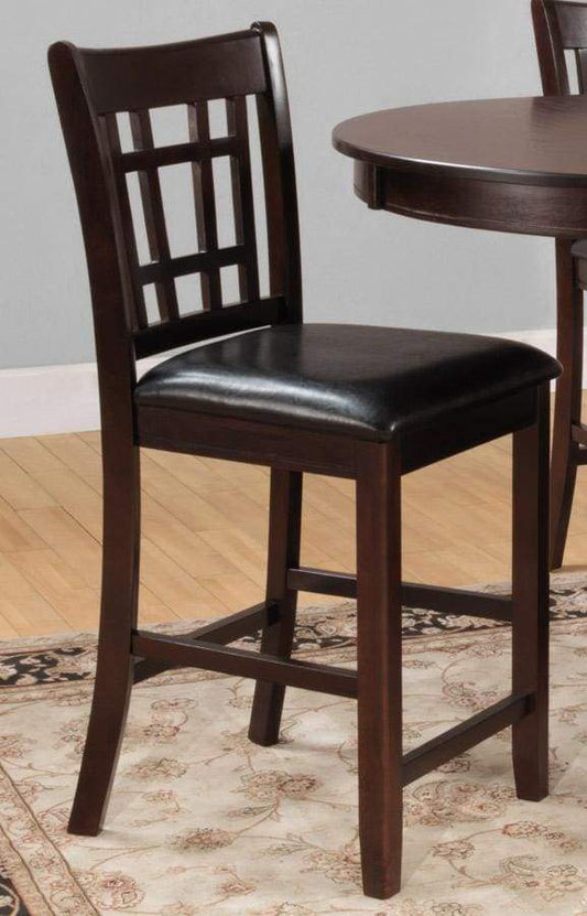 41 Inch Wood Counter Height Chair, Leatherette Seat, Dark Brown, Set of 2