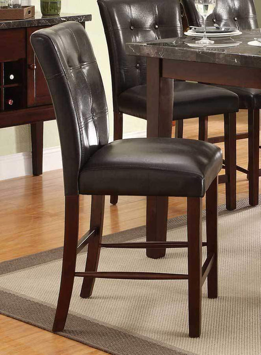 Leatherette Upholstered Wooden Counter Height Chair, Dark Cherry Brown, Set of 2