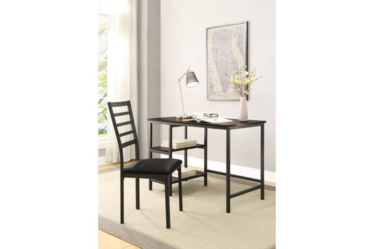 Metal And PU Study Computer Set With Writing Desk And PU Chair, Black