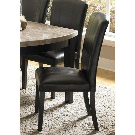 25 Inch Wood Side Chair, Curved Design, Black Vegan Faux Leather, Set of 2