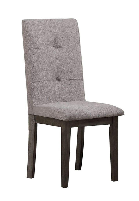 22 Inch Wood Dining Chair, Gray Fabric, Square Tufting, Set of 2