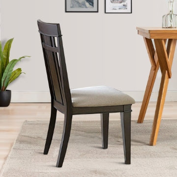 22 Inch Wood Dining Chair, Splat Back, Fabric Seat, Set of 2, Brown