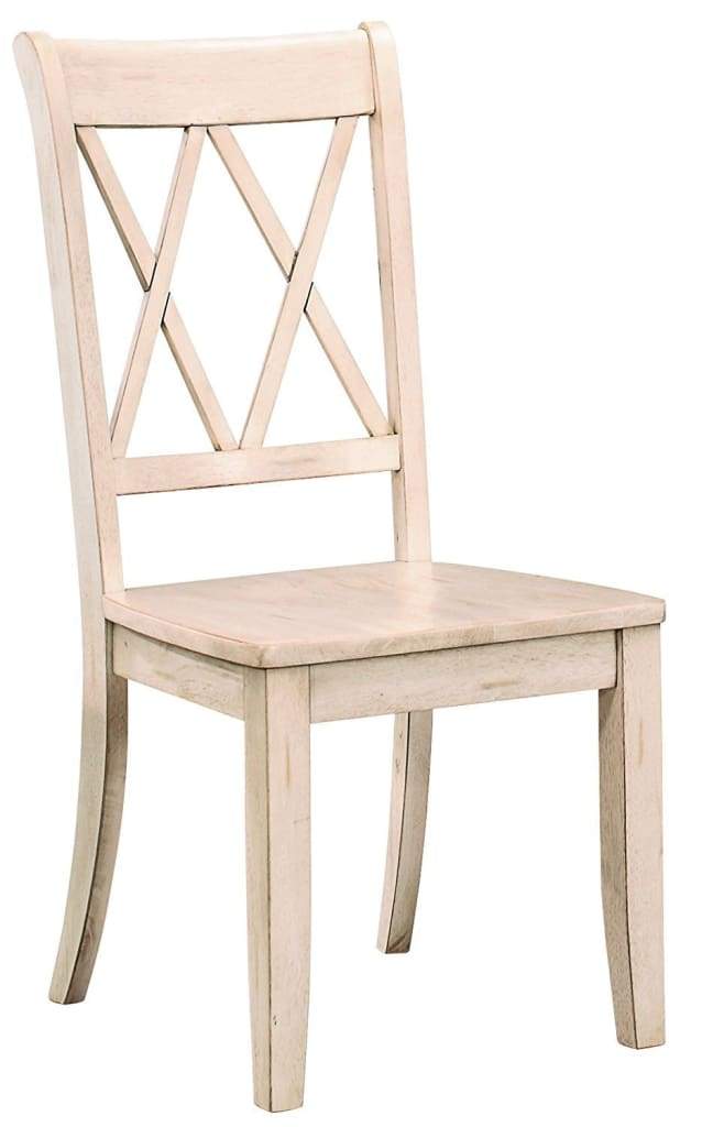 Pine Veneer Side Chair With Double X-Cross Back, White, Set of 2