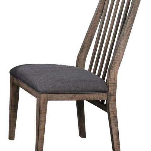 Dining Chair Set of 2 | 25" Rustic Wood | Slatted Back | Gray Fabric