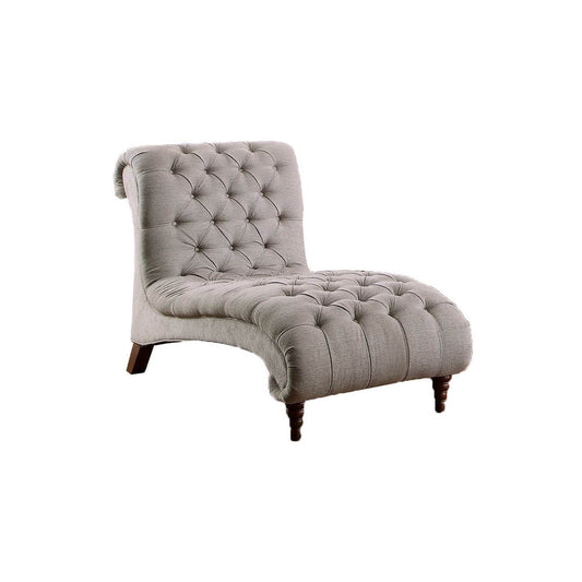 68 Inch Rolled Design Chaise, Gray Fabric, Button Tufting, Turned Feet By Casagear Home