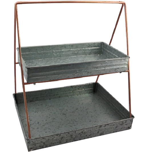 Galvanized Metal 2 Tiered Rectangular Serving Tray, Gray By Casagear Home