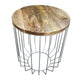 Round Wooden Top Accent Side End Table with Wire Metal Base Light Brown and Chrome I305-HGM023