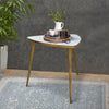 Plectrum Shape Marble Top Accent End Table with Metal Tripod Base, White and Gold By Casagear Home