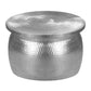Drum Shape Round Top Aluminum Storage Accent Stool with Lid Top Open Silver By Casagear Home I457-AMC0021