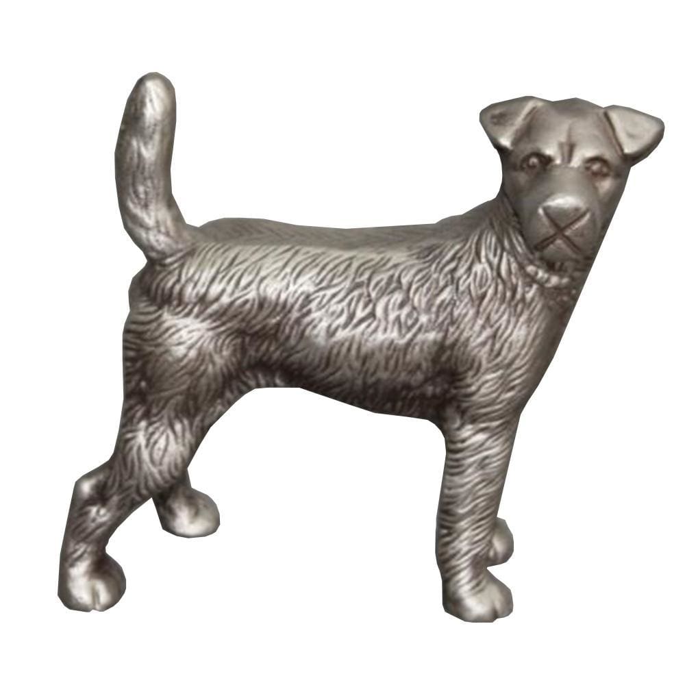 Aluminum Table Accent Dog Statuette Decor Sculpture with Textured Details Silver By Casagear Home I551-FDS001