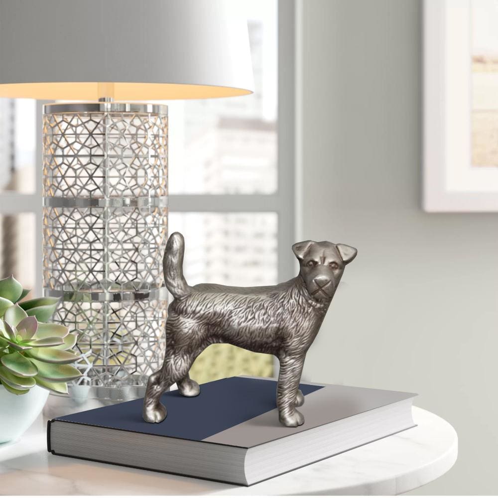 8" Textured Aluminum Dog Statuette Table Decor, Silver By Casagear Home