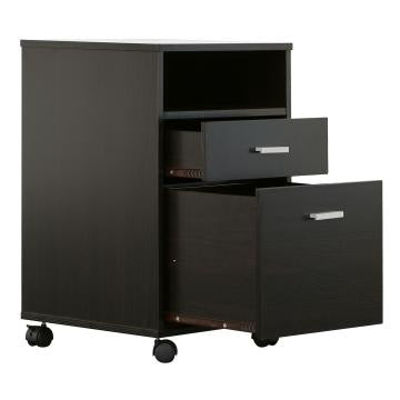25 Inch 2 Drawer Wood File Cabinet Printer Stand with Open Cubby Rolling Caster Wheels Dark Brown IDF-11491