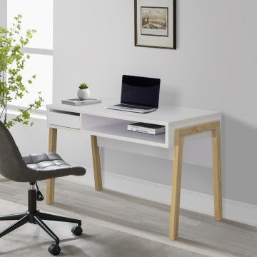47 Inch Rectangular 2 Tone Wood Home Office Desk Large Open Cubby Space and Drawer White Brown IDF-151400