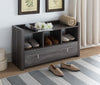 Wooden Storage Shoe Rack Bench With 3 Shelves and Raised Top Distressed Gray By Casagear Home IDF-161734