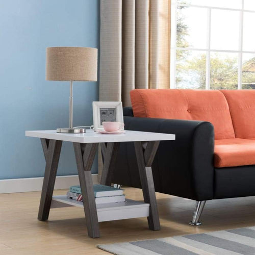End Table | 22" | 2 Tone | Bottom Shelf | White Gray