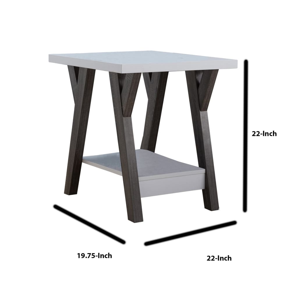 Two-Tone Wooden End Table White & Distressed Gray IDF-161834ET