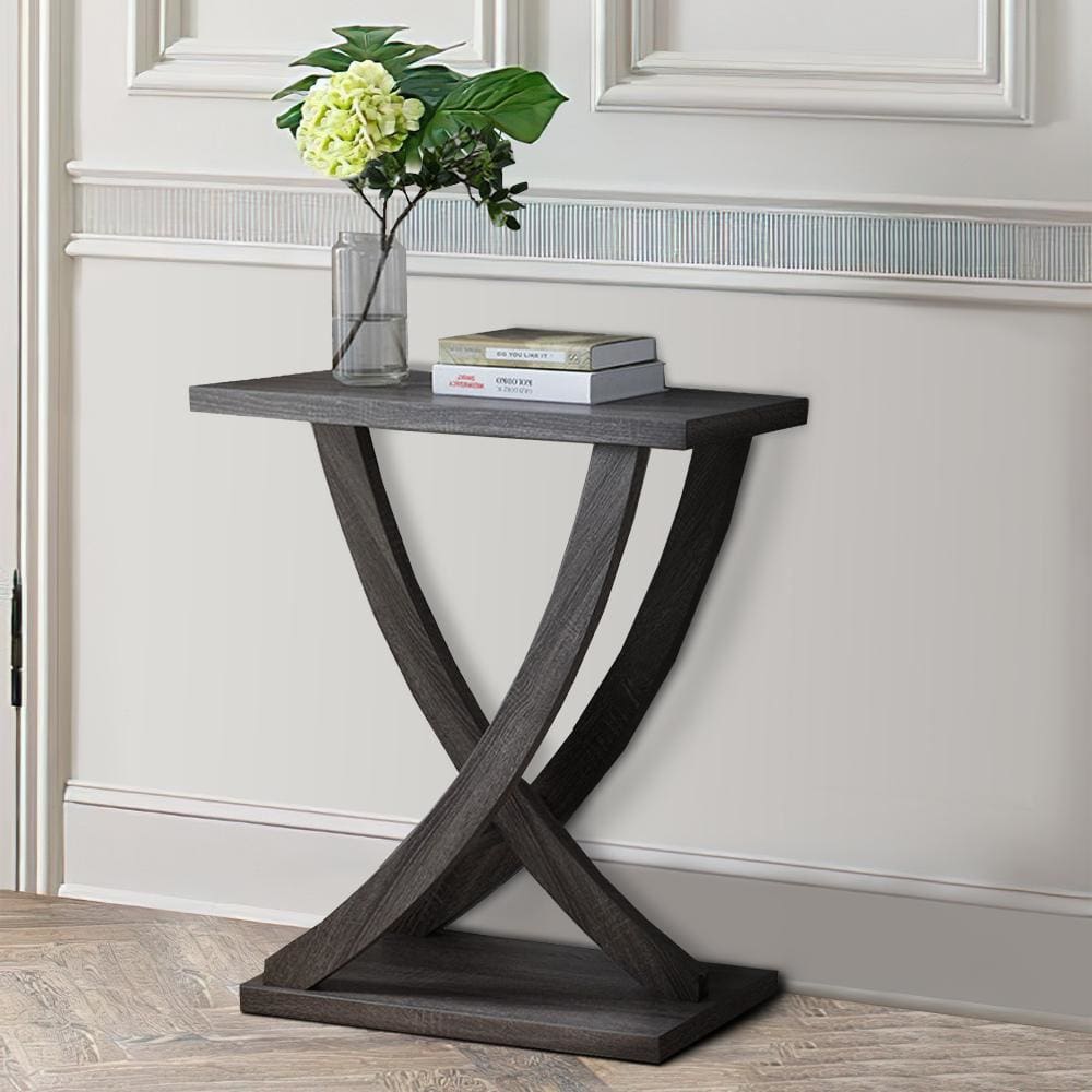 34" Modern Wooden Console Table with Curved Cross Legs, Gray By Casagear Home
