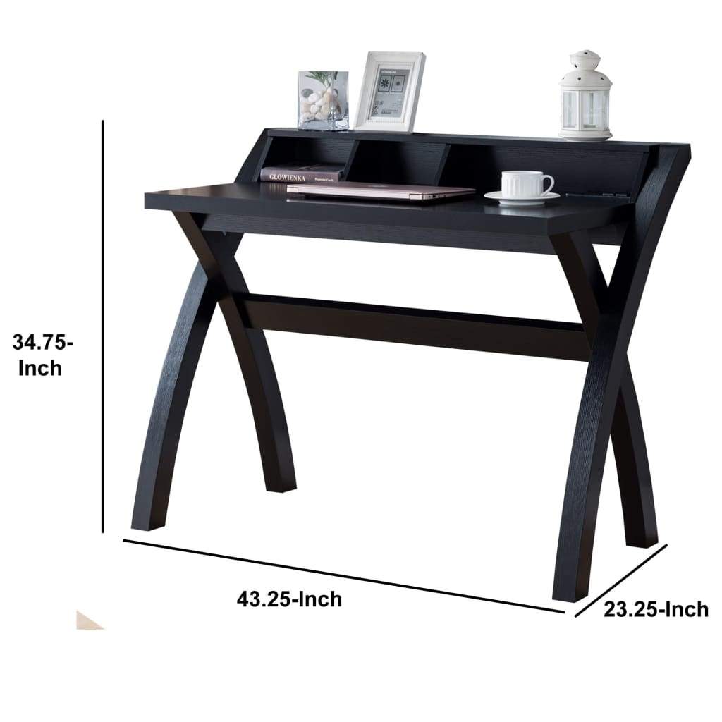 Multifunctional Wooden Desk with Electric Outlet and Trestle Base Black - 182281 IDF-182281