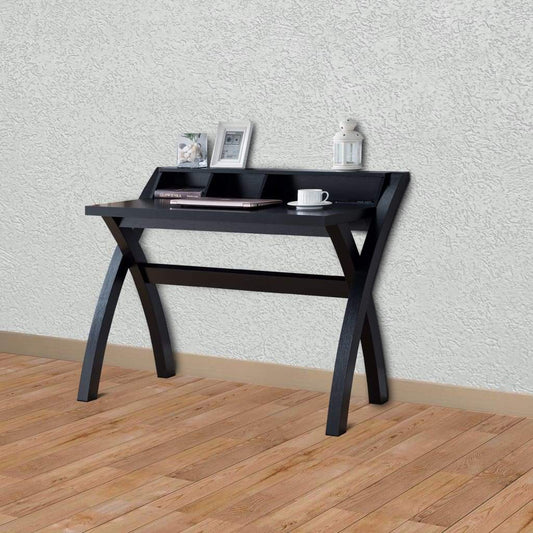 Multifunctional Wooden Desk with Electric Outlet and Trestle Base, Black - 182281 By Casagear Home