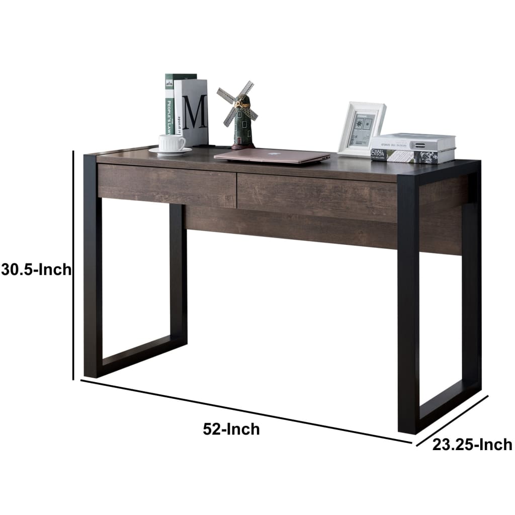 Rectangular Wooden Desk with Electric Outlet and Sled Leg Support Black and Brown - 182289 IDF-182289