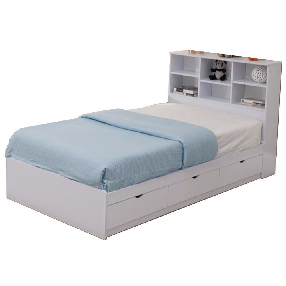 Contemporary Style Wooden Frame Twin Size Chest Bed with 3 Drawers White By Casagear Home IDF-Y1102T