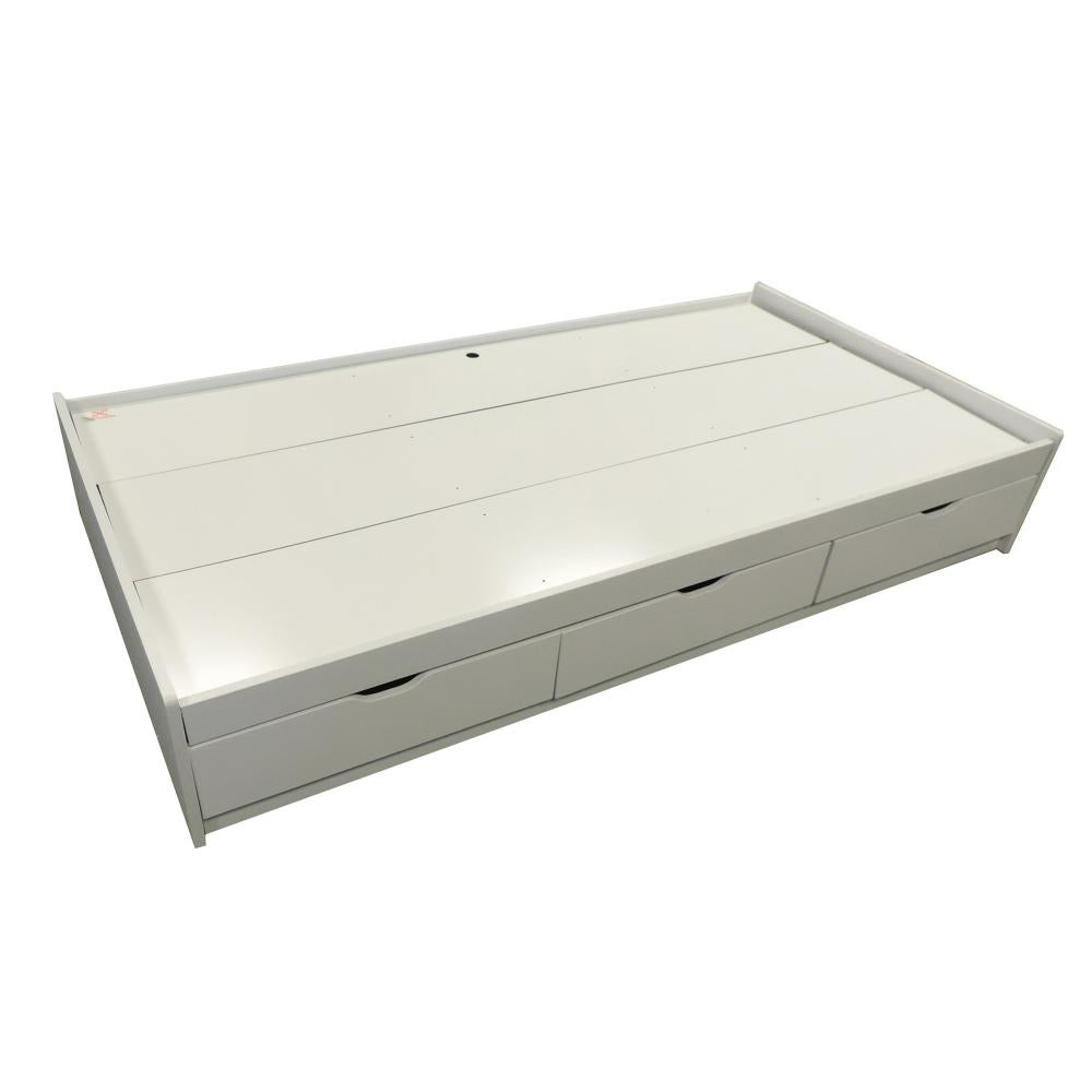 Contemporary Style Wooden Frame Twin Size Chest Bed with 3 Drawers White By Casagear Home IDF-Y1102T