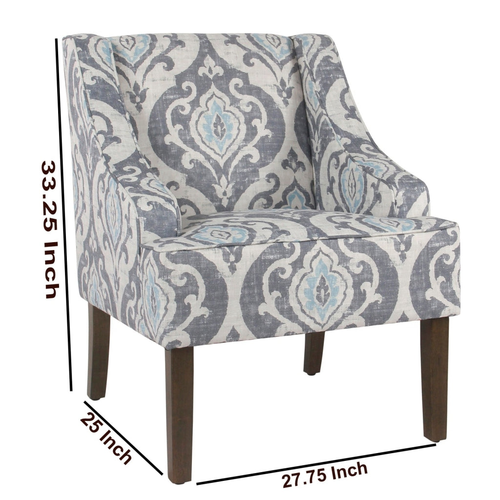 Fabric Upholstered Wooden Accent Chair with Swooping Armrests and Damask Pattern Design Multicolor - K6499-A750 By Casagear Home