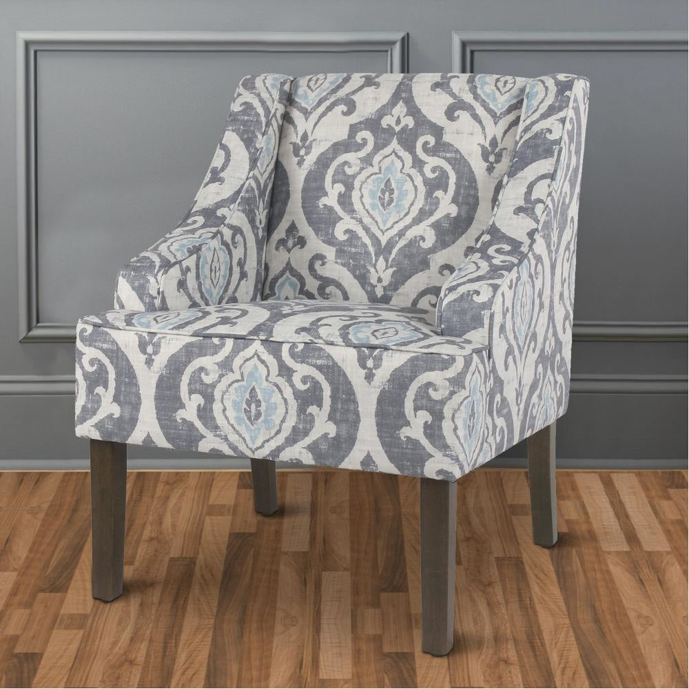 Fabric Upholstered Wooden Accent Chair with Swooping Armrests and Damask Pattern Design, Multicolor - K6499-A750 By Casagear Home