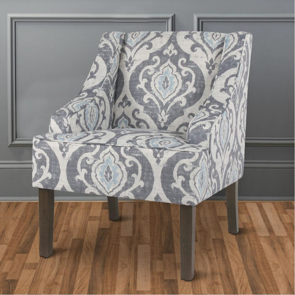 Accent Chair | Fabric Upholstered | Swooping Arms | Damask Pattern | Multicolor