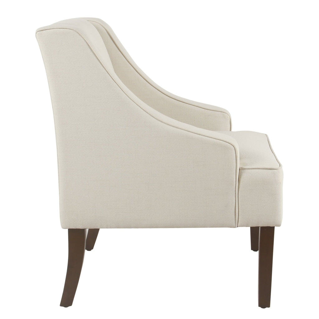 Fabric Upholstered Wooden Accent Chair with Swooping Armrests Cream and Brown - K6499-F2205 By Casagear Home KFN-K6499-F2205