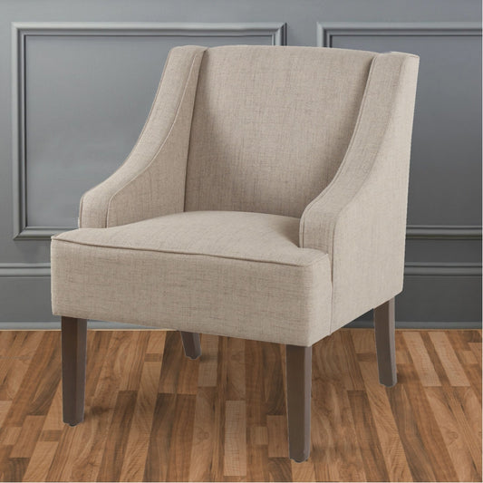 Fabric Upholstered Wooden Accent Chair with Swooping Armrests, Beige and Brown - K6499-F2207 By Casagear Home