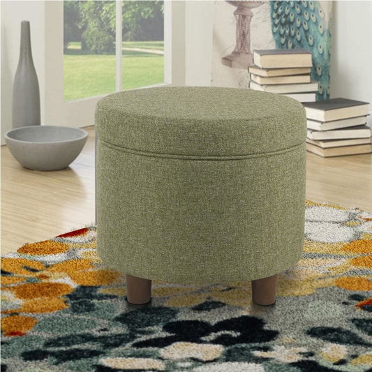 Fabric Upholstered Round Wooden Ottoman with Lift Off Lid Storage, Green - K7716-F2296 By Casagear Home