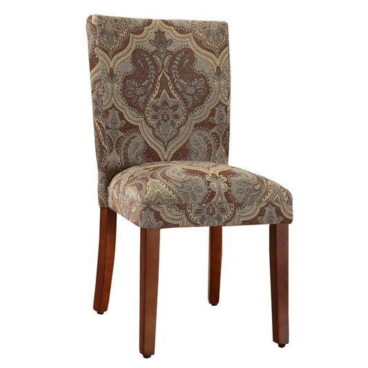 Fabric Upholstered Wooden Parson Chair with Paisley Print, Multicolor, Set of Two By Casagear Home