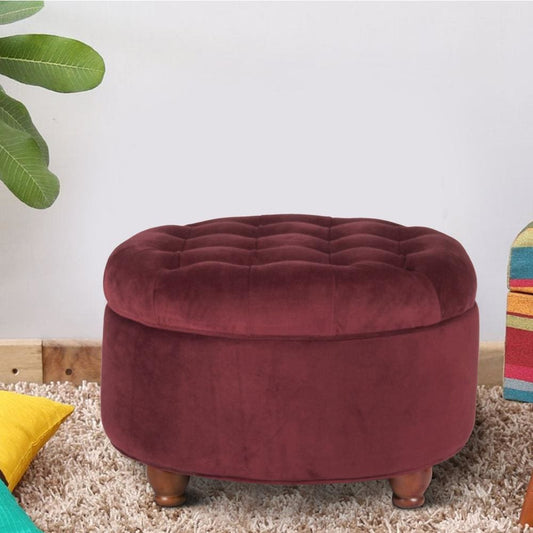 Ottoman | Velvet Upholstery | Tufted Lift Off Lid Storage | Red
